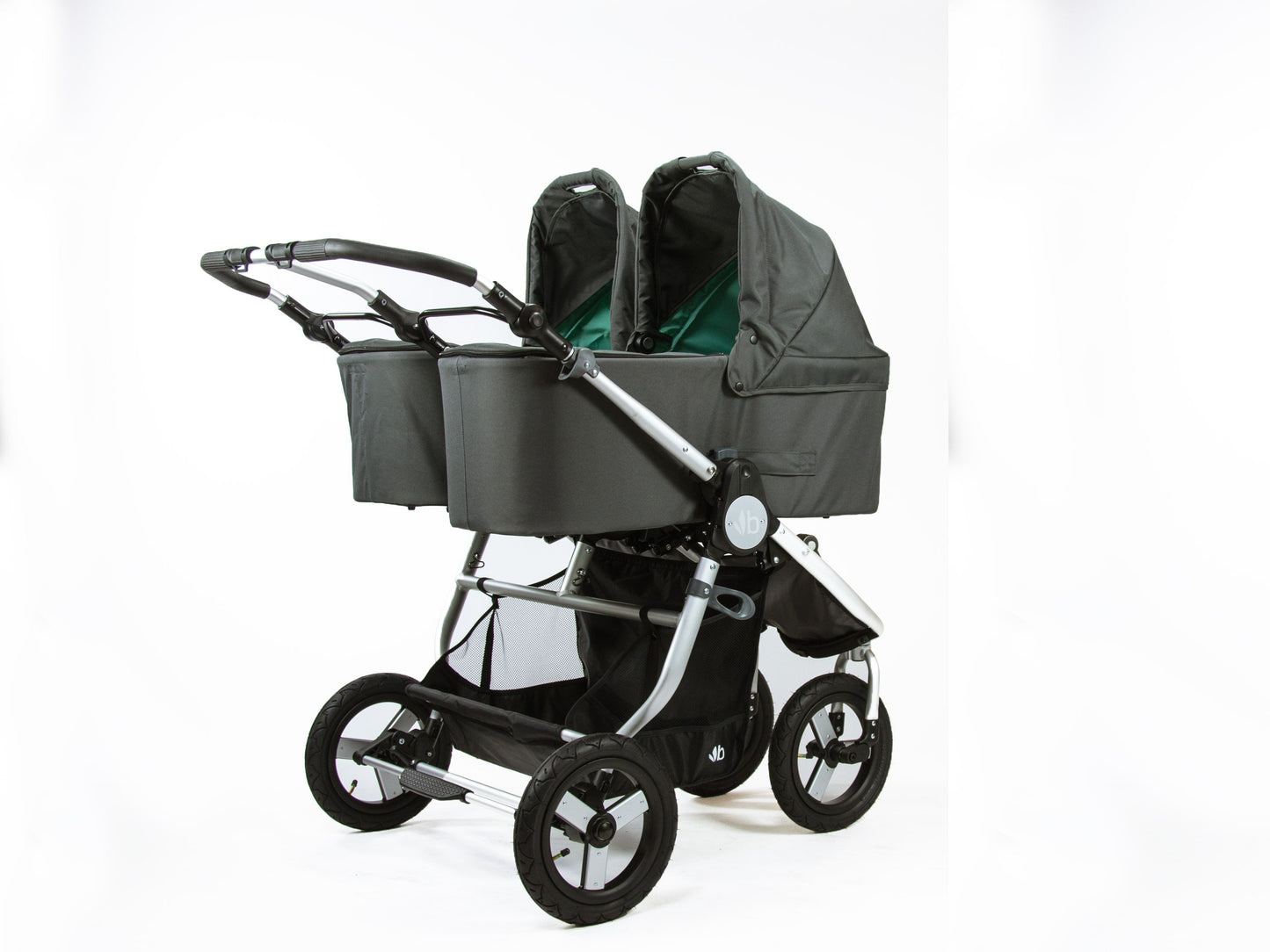 Bumbleride Indie Twin Bassinet On Indie Twin Stroller - Dawn Grey Mint Global
