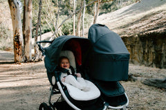 Organic Cotton Stroller Liner on Bumbleride Indie Twin in Dawn Grey Coral